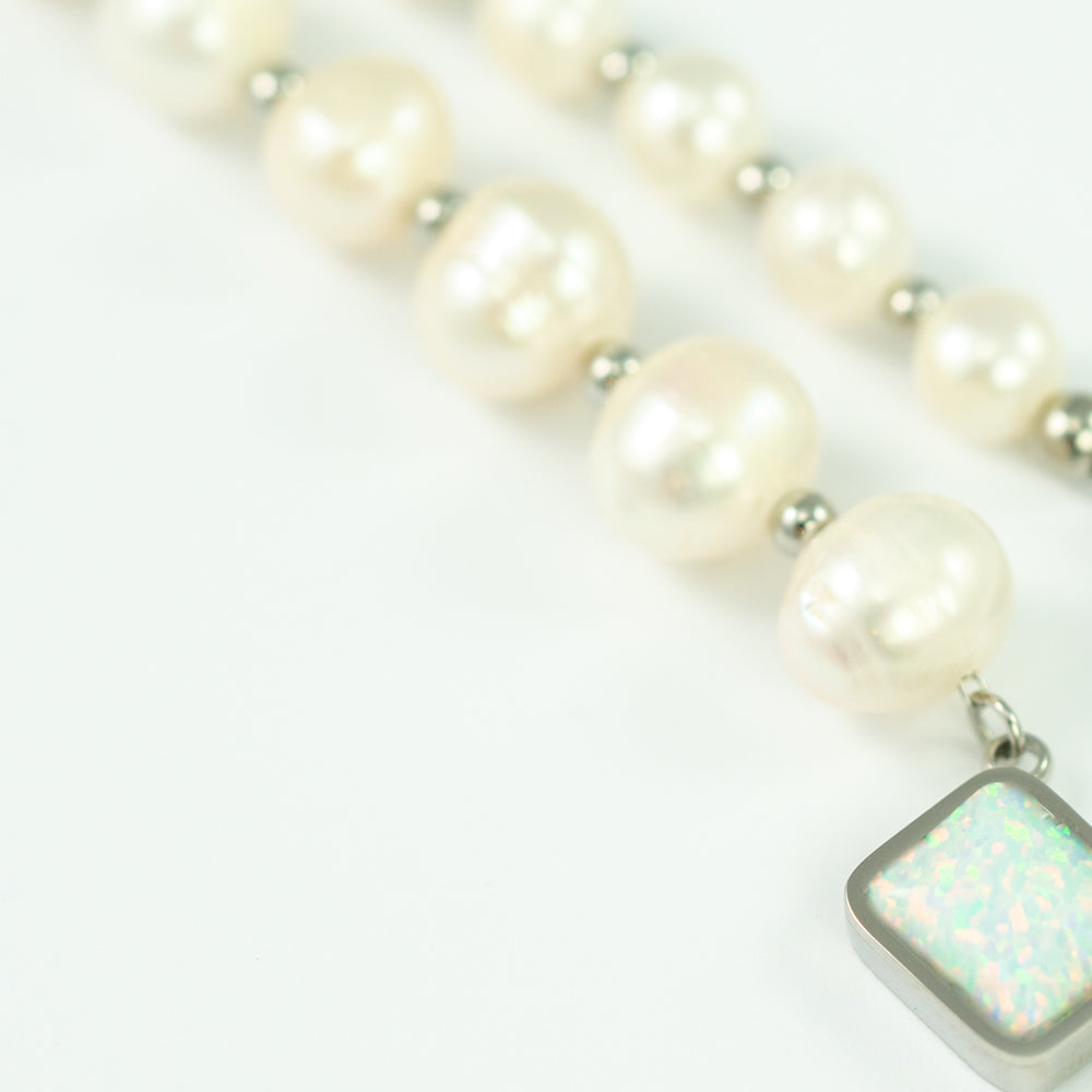 COLLIER PEARL & OPALE - SILVER